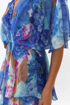 Midi Dresses<La Strada Natalie Cobalt Flower Silk Layer Dress