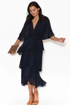 Midi Dresses<La Strada Natalie Navy Silk Layer Dress