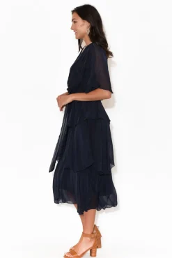 Midi Dresses<La Strada Natalie Navy Silk Layer Dress