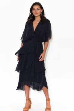Midi Dresses<La Strada Natalie Navy Silk Layer Dress