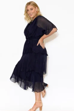 Midi Dresses<La Strada Natalie Navy Silk Layer Dress
