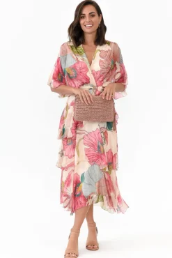 Midi Dresses<La Strada Natalie Pink Flower Silk Layer Dress