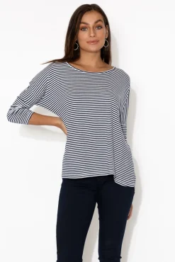 Sleeved Tops<Betty Basics Navy And White Stripe Milan 3/4 Sleeve Top