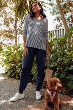 Sleeved Tops<Betty Basics Navy And White Stripe Milan 3/4 Sleeve Top