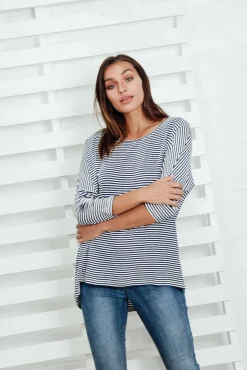 Sleeved Tops<Betty Basics Navy And White Stripe Milan 3/4 Sleeve Top