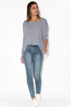 Sleeved Tops<Betty Basics Navy And White Stripe Milan 3/4 Sleeve Top