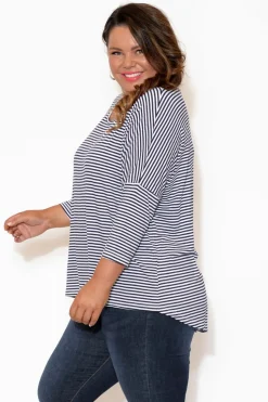 Sleeved Tops<Betty Basics Navy And White Stripe Milan 3/4 Sleeve Top
