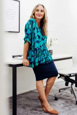 Skirts<PQ Navy Bamboo Ruched Skirt