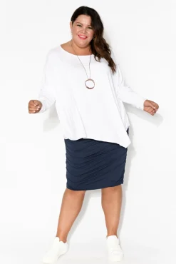 Skirts<PQ Navy Bamboo Ruched Skirt