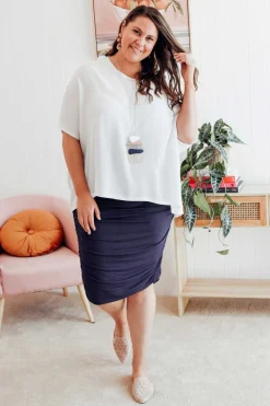 Skirts<PQ Navy Bamboo Ruched Skirt