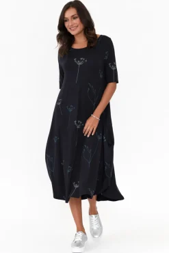 Midi Dresses<Tani Navy Dandelion Micro Modal Tri Drape Dress