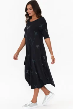 Midi Dresses<Tani Navy Dandelion Micro Modal Tri Drape Dress