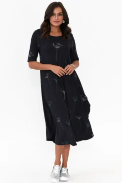 Midi Dresses<Tani Navy Dandelion Micro Modal Tri Drape Dress
