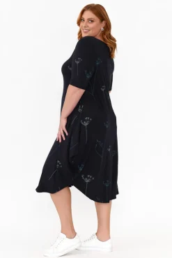 Midi Dresses<Tani Navy Dandelion Micro Modal Tri Drape Dress