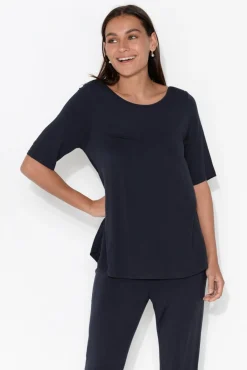 Sleeved Tops<Tani Navy Half Sleeve Micro Modal Top