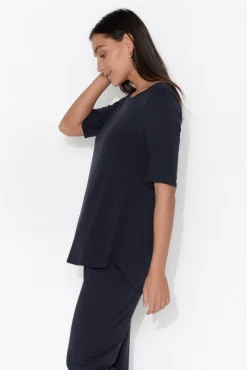 Sleeved Tops<Tani Navy Half Sleeve Micro Modal Top