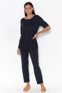 Sleeved Tops<Tani Navy Half Sleeve Micro Modal Top