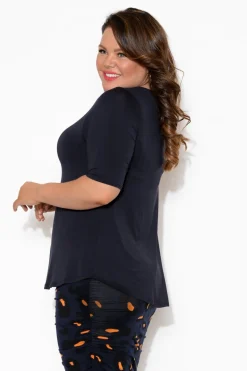 Sleeved Tops<Tani Navy Half Sleeve Micro Modal Top
