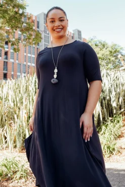 Midi Dresses<Tani Navy Micro Modal Tri Drape Dress