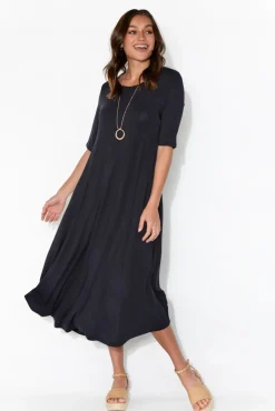Midi Dresses<Tani Navy Micro Modal Tri Drape Dress