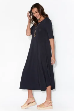 Midi Dresses<Tani Navy Micro Modal Tri Drape Dress