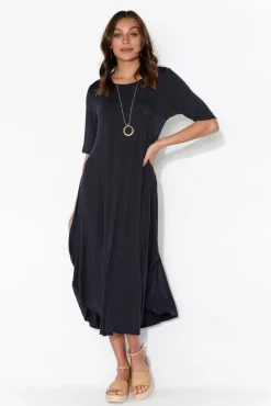 Midi Dresses<Tani Navy Micro Modal Tri Drape Dress