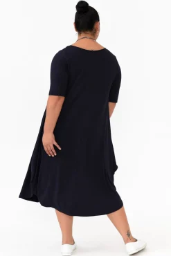 Midi Dresses<Tani Navy Micro Modal Tri Drape Dress
