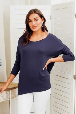 Sleeved Tops<Betty Basics Navy Milan 3/4 Sleeve Top