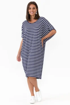 Batwing Dresses<Betty Basics Navy Parisian Stripe Maui Dress