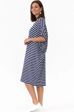 Batwing Dresses<Betty Basics Navy Parisian Stripe Maui Dress