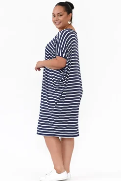 Batwing Dresses<Betty Basics Navy Parisian Stripe Maui Dress