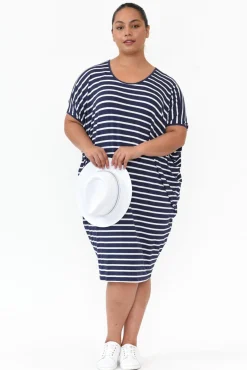 Batwing Dresses<Betty Basics Navy Parisian Stripe Maui Dress