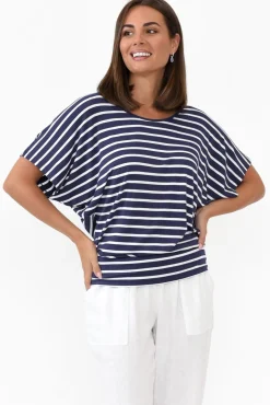Sleeved Tops<Betty Basics Navy Parisian Stripe Maui Tee