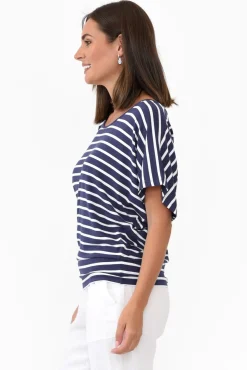 Sleeved Tops<Betty Basics Navy Parisian Stripe Maui Tee