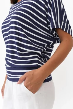 Sleeved Tops<Betty Basics Navy Parisian Stripe Maui Tee