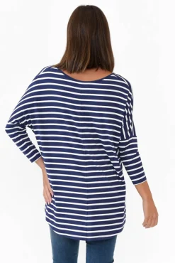 Sleeved Tops<Betty Basics Navy Parisian Stripe Milan 3/4 Sleeve Top