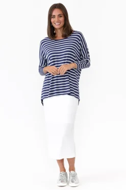 Sleeved Tops<Betty Basics Navy Parisian Stripe Milan 3/4 Sleeve Top