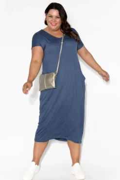 Cotton Dresses<Cotton Village Navy Pocket Crinkle Cotton Draped Dress