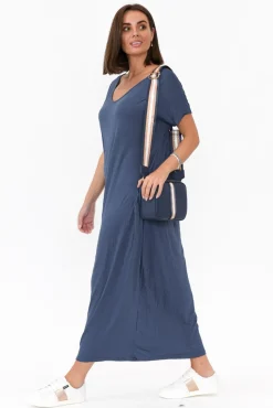 Cotton Dresses<Cotton Village Navy Pocket Crinkle Cotton Draped Dress