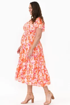 Maxi Dresses<New U Collection Naya Peach Blossom Shirred V Neck Dress