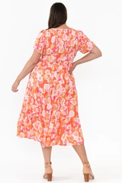 Maxi Dresses<New U Collection Naya Peach Blossom Shirred V Neck Dress