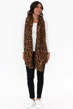 Scarves<Enhance Neave Tan Leopard Scarf