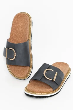 Slides<Nude Shoes Nellie Charcoal Leather Buckle Slide