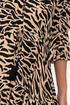 Midi Dresses<Willow Tree Nelly Brown Abstract Button Tier Dress