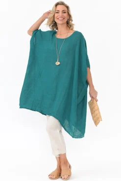 Tunic Tops<Donna Donna Noemi Teal Linen Kaftan Tunic