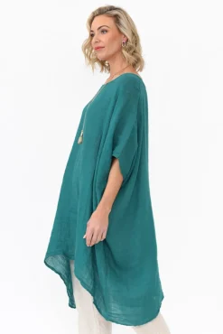 Tunic Tops<Donna Donna Noemi Teal Linen Kaftan Tunic