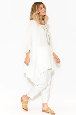 Linen Tops<Donna Donna Noemi White Linen Kaftan Tunic