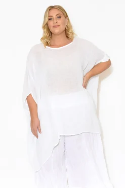 Linen Tops<Donna Donna Noemi White Linen Kaftan Tunic