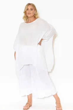 Linen Tops<Donna Donna Noemi White Linen Kaftan Tunic