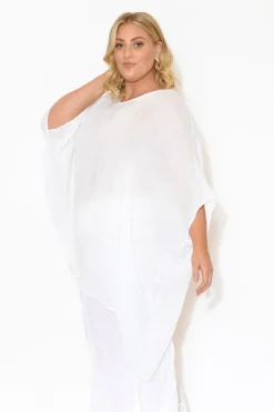 Linen Tops<Donna Donna Noemi White Linen Kaftan Tunic